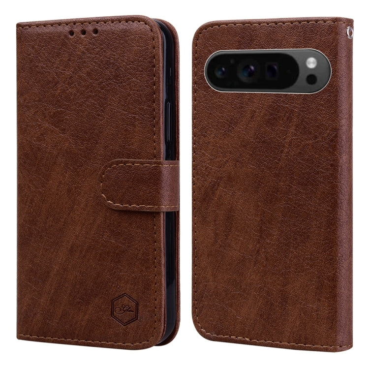 For Google Pixel 9 Skin Feeling Oil Leather Texture PU + TPU Phone Case(Brown) - Google Cases by buy2fix | Online Shopping UK | buy2fix