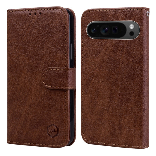 For Google Pixel 9 Pro XL Skin Feeling Oil Leather Texture PU + TPU Phone Case(Brown) - Google Cases by buy2fix | Online Shopping UK | buy2fix