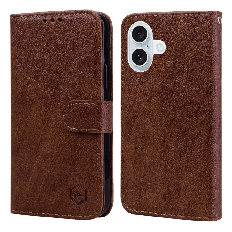 For iPhone 16 Plus Skin Feeling Oil Leather Texture PU + TPU Phone Case(Brown) - iPhone 16 Plus Cases by buy2fix | Online Shopping UK | buy2fix