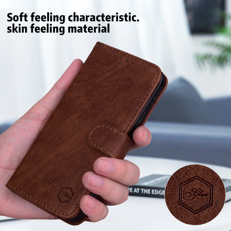 For iPhone 16 Plus Skin Feeling Oil Leather Texture PU + TPU Phone Case(Brown) - iPhone 16 Plus Cases by buy2fix | Online Shopping UK | buy2fix