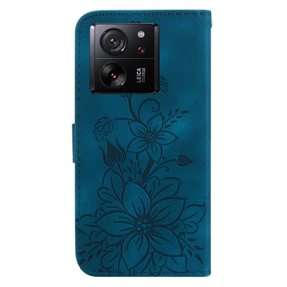 For Xiaomi 13T / 13T Pro / Redmi K60 Ultra Lily Embossed Leather Phone Case(Dark Blue) - Redmi K60 Ultra Cases by buy2fix | Online Shopping UK | buy2fix