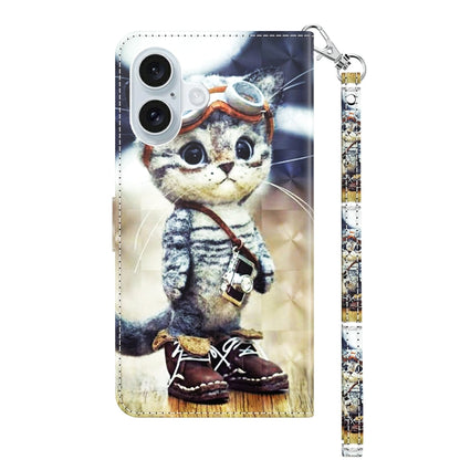 For iPhone 16 Plus 3D Painted Leather Phone Case(Naughty Cat) - iPhone 16 Plus Cases by buy2fix | Online Shopping UK | buy2fix