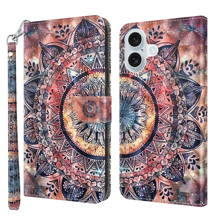 For iPhone 16 Plus 3D Painted Leather Phone Case(Colorful Mandala) - iPhone 16 Plus Cases by buy2fix | Online Shopping UK | buy2fix