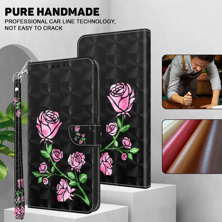 For iPhone 16 3D Painted Leather Phone Case(Rose) - iPhone 16 Cases by buy2fix | Online Shopping UK | buy2fix