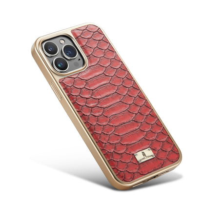 For iPhone 15 Pro Max Fierre Shann Python Texture Electroplating PU Phone Case(Red) - iPhone 15 Pro Max Cases by FIERRE SHANN | Online Shopping UK | buy2fix