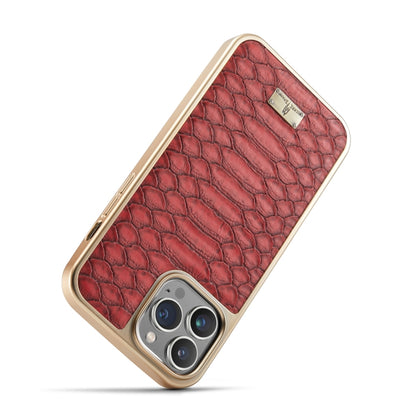 For iPhone 15 Pro Max Fierre Shann Python Texture Electroplating PU Phone Case(Red) - iPhone 15 Pro Max Cases by FIERRE SHANN | Online Shopping UK | buy2fix