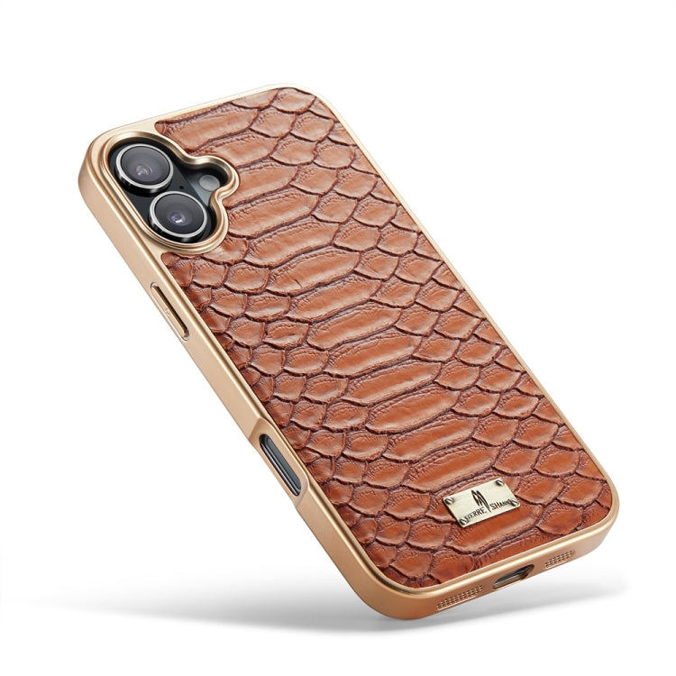 For iPhone 16 Fierre Shann Python Texture Electroplating PU Phone Case(Brown) - iPhone 16 Cases by FIERRE SHANN | Online Shopping UK | buy2fix