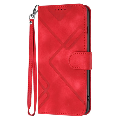 For Realme 12 5G Global Line Pattern Skin Feel Leather Phone Case(Red) - Realme Cases by buy2fix | Online Shopping UK | buy2fix