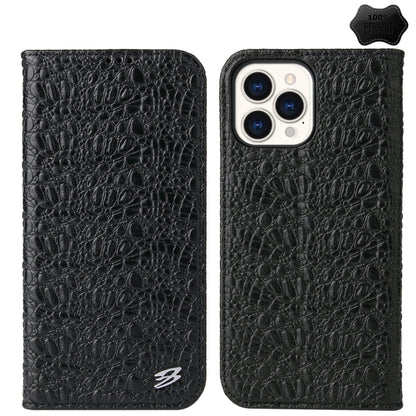 For iPhone 15 Pro Max Fierre Shann Crocodile Texture Magnetic Genuine Leather Phone Case(Black) - iPhone 15 Pro Max Cases by FIERRE SHANN | Online Shopping UK | buy2fix