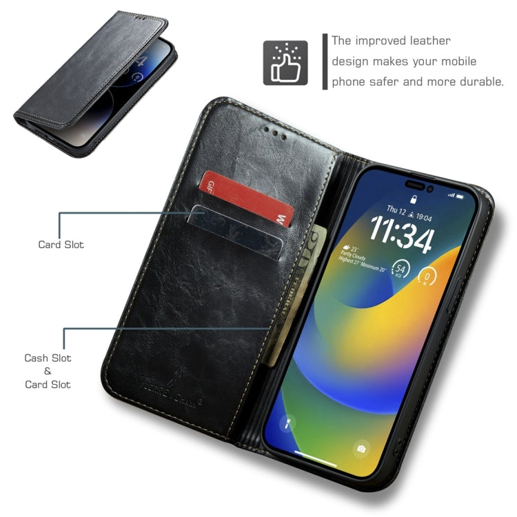 For iPhone 15 Pro Max Fierre Shann Vintage Bark Texture Wallet Leather Phone Case(Black) - iPhone 15 Pro Max Cases by FIERRE SHANN | Online Shopping UK | buy2fix