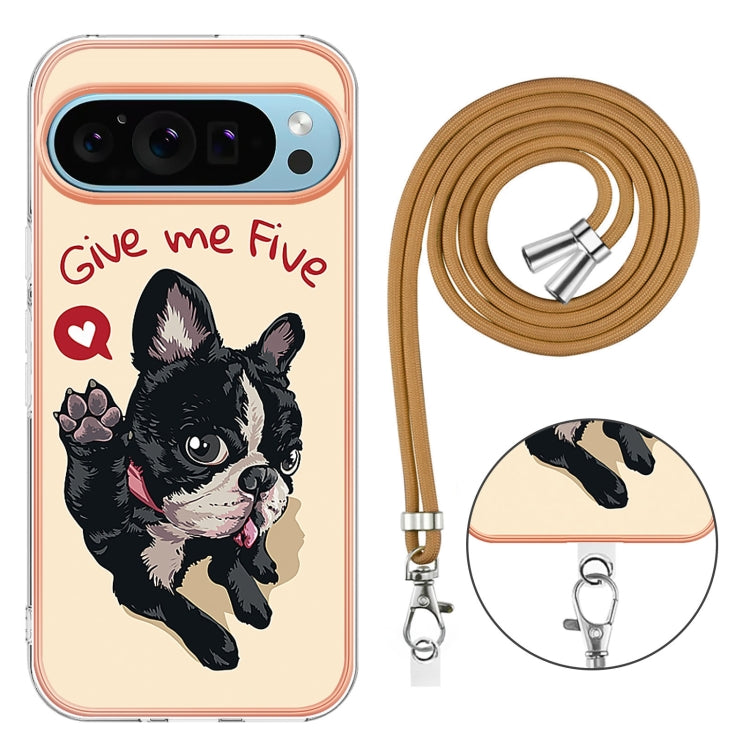 For Google Pixel 9 / 9 Pro Electroplating Dual-side IMD Phone Case with Lanyard(Lucky Dog) - Google Cases by buy2fix | Online Shopping UK | buy2fix