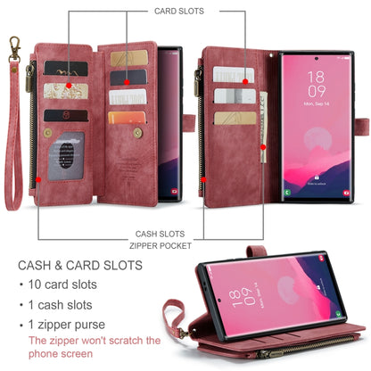 For Samsung Galaxy S24 Ultra 5G CaseMe C30 Card Slots Zipper Wallet Leather Phone Case(Red) - Galaxy S24 Ultra 5G Cases by CaseMe | Online Shopping UK | buy2fix