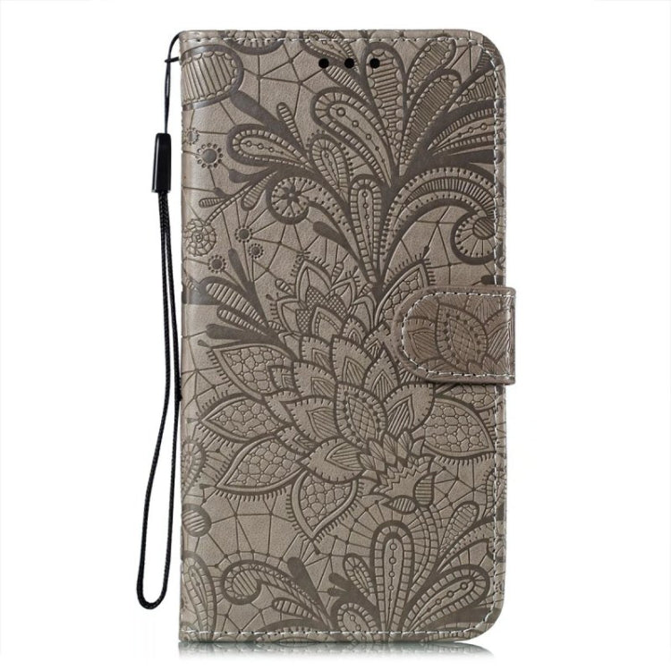 For iPhone 16 Pro Max Lace Flower Embossing Flip Leather Phone Case(Grey) - iPhone 16 Pro Max Cases by buy2fix | Online Shopping UK | buy2fix