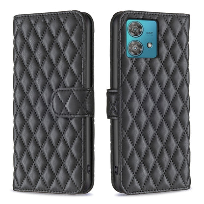 For Motorola Edge 40 Neo Diamond Lattice Wallet Flip Leather Phone Case(Black) - Motorola Cases by buy2fix | Online Shopping UK | buy2fix