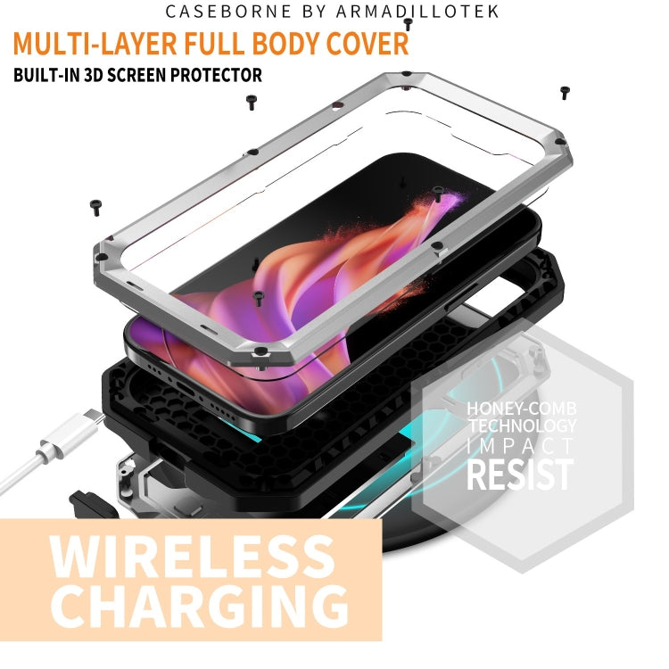 For iPhone 15 Plus R-JUST Sliding Camera Life Waterproof Holder Phone Case(Silver) - iPhone 15 Plus Cases by R-JUST | Online Shopping UK | buy2fix