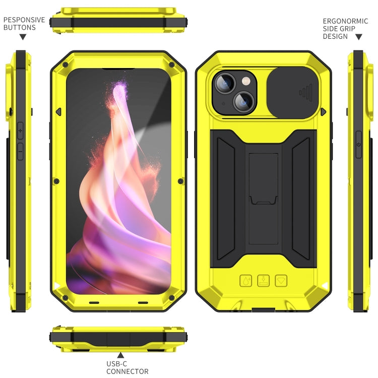 For iPhone 15 R-JUST Sliding Camera Life Waterproof Holder Phone Case(Yellow) - iPhone 15 Cases by R-JUST | Online Shopping UK | buy2fix