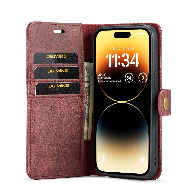 For iPhone 15 Pro DG.MING Crazy Horse Texture Detachable Magnetic Leather Phone Case(Red) - iPhone 15 Pro Cases by DG.MING | Online Shopping UK | buy2fix