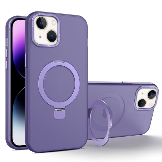 For iPhone 15 Plus MagSafe Metal Holder Frosted Translucent Phone Case(Dark Purple) - iPhone 15 Plus Cases by buy2fix | Online Shopping UK | buy2fix