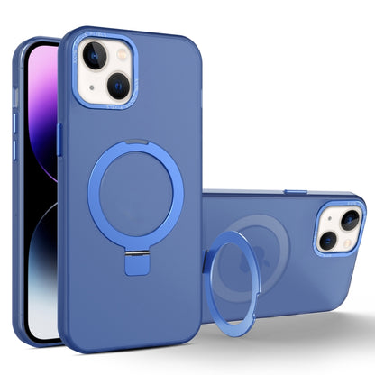 For iPhone 14 Plus MagSafe Metal Holder Frosted Translucent Phone Case(Royal Blue) - iPhone 14 Plus Cases by buy2fix | Online Shopping UK | buy2fix