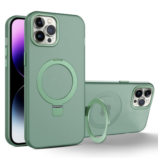 For iPhone 12 Pro Max MagSafe Metal Holder Frosted Translucent Phone Case(Green) - iPhone 12 Pro Max Cases by buy2fix | Online Shopping UK | buy2fix