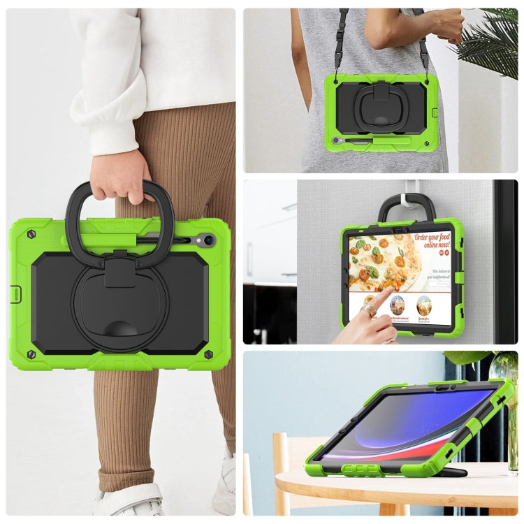 For Samsung Galaxy Tab S9 D Type Silicone Hybrid PC Tablet Case with Handle Holder(Yellow Green) - Galaxy Tab S9 Cases by buy2fix | Online Shopping UK | buy2fix