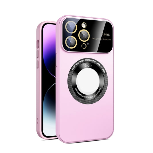 For iPhone 15 Pro Large Glass Window Magnetic Magsafe Phone Case with Lens Film(Pink) - iPhone 15 Pro Cases by buy2fix | Online Shopping UK | buy2fix