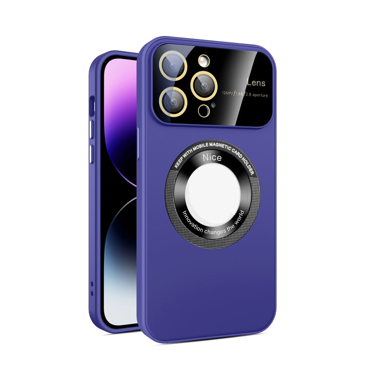 For iPhone 13 Pro Large Glass Window Magnetic Magsafe Phone Case with Lens Film(Dark Purple) - iPhone 13 Pro Cases by buy2fix | Online Shopping UK | buy2fix