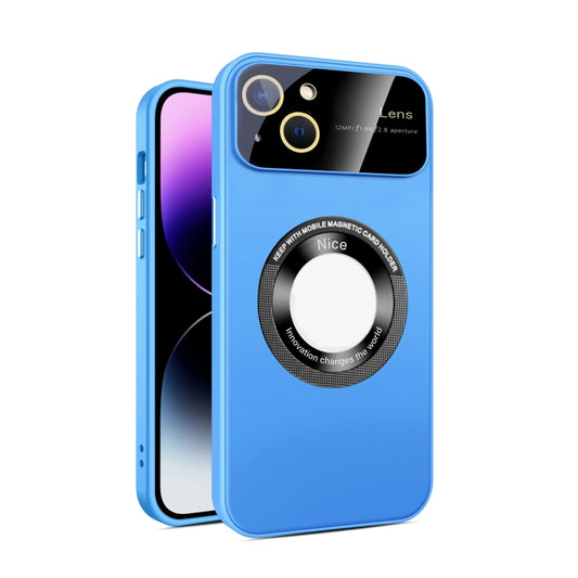 For iPhone 14 Large Glass Window Magnetic Magsafe Phone Case with Lens Film(Sky Blue) - iPhone 14 Cases by buy2fix | Online Shopping UK | buy2fix