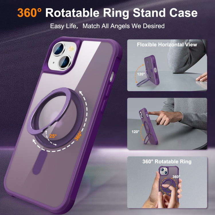 For iPhone 14 Plus MagSafe Magnetic Rotating Holder Phone Case(Purple) - iPhone 14 Plus Cases by buy2fix | Online Shopping UK | buy2fix