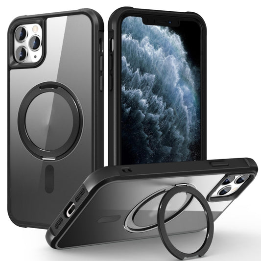 For iPhone 11 Pro Max MagSafe Magnetic Rotating Holder Phone Case(Black) - iPhone 11 Pro Max Cases by buy2fix | Online Shopping UK | buy2fix