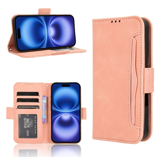 For iPhone 16 Plus Skin Feel Calf Texture Card Slots Leather Phone Case(Pink) - iPhone 16 Plus Cases by buy2fix | Online Shopping UK | buy2fix