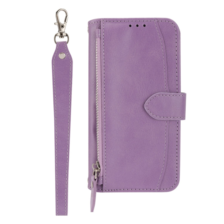 For iPhone 16 Oil Skin Zipper Wallet Leather Phone Case(Purple) - iPhone 16 Cases by buy2fix | Online Shopping UK | buy2fix