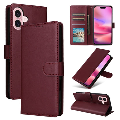 For iPhone 16 Plus Multifunctional Horizontal Flip Leather Phone Case with Three Card Slots(Wine Red) - iPhone 16 Plus Cases by buy2fix | Online Shopping UK | buy2fix