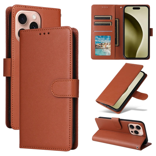 For iPhone 16 Pro Max Multifunctional Horizontal Flip Leather Phone Case with Three Card Slots(Brown) - iPhone 16 Pro Max Cases by buy2fix | Online Shopping UK | buy2fix