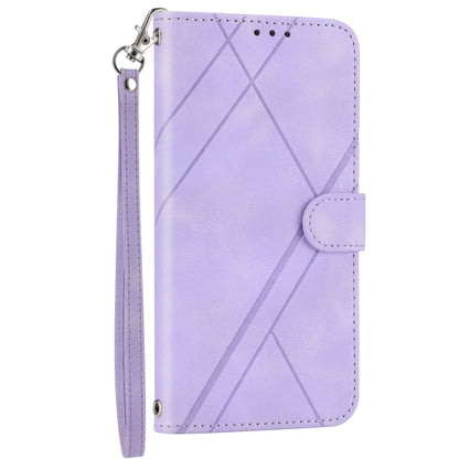 For iPhone 16 Pro Embossed Line Leather Phone Case with Lanyard(Purple) - iPhone 16 Pro Cases by buy2fix | Online Shopping UK | buy2fix