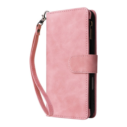 For iPhone 16 Plus Crossbody Multi-card Slot Wallet Zipper Leather Phone Case(Pink) - iPhone 16 Plus Cases by buy2fix | Online Shopping UK | buy2fix