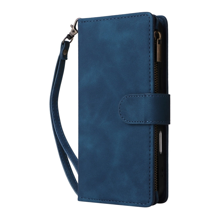 For iPhone 16 Pro Crossbody Multi-card Slot Wallet Zipper Leather Phone Case(Dark Blue) - iPhone 16 Pro Cases by buy2fix | Online Shopping UK | buy2fix