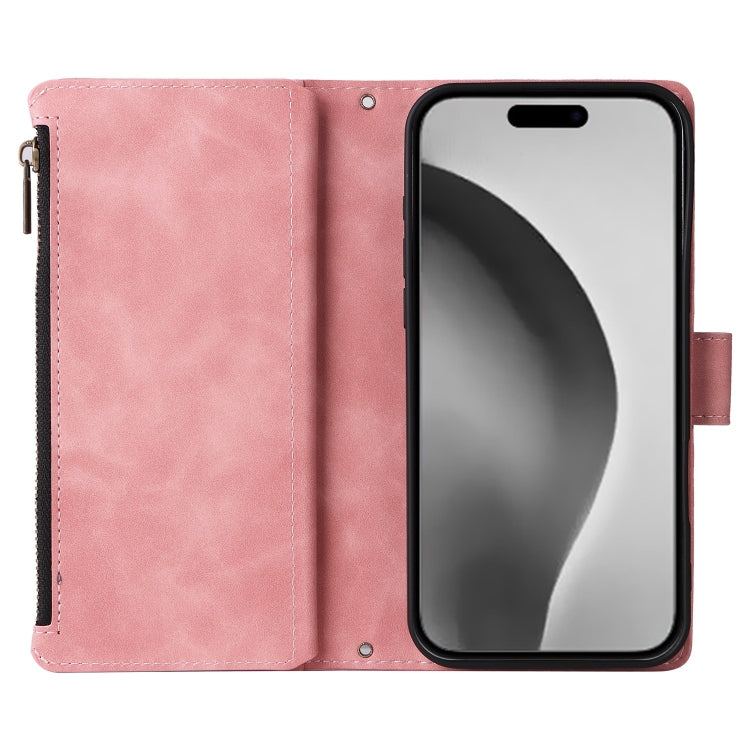 For iPhone 16 Pro Max Crossbody Multi-card Slot Wallet Zipper Leather Phone Case(Pink) - iPhone 16 Pro Max Cases by buy2fix | Online Shopping UK | buy2fix