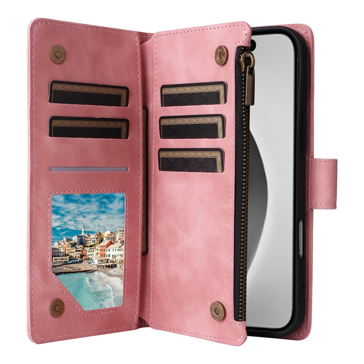 For iPhone 16 Pro Max Crossbody Multi-card Slot Wallet Zipper Leather Phone Case(Pink) - iPhone 16 Pro Max Cases by buy2fix | Online Shopping UK | buy2fix