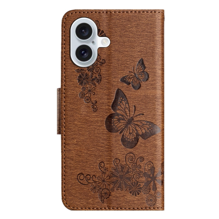 For iPhone 16 Butterfly Embossed Flip Leather Phone Case(Brown) - iPhone 16 Cases by buy2fix | Online Shopping UK | buy2fix