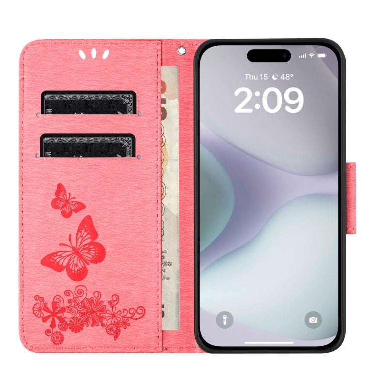 For iPhone 16 Butterfly Embossed Flip Leather Phone Case(Pink) - iPhone 16 Cases by buy2fix | Online Shopping UK | buy2fix