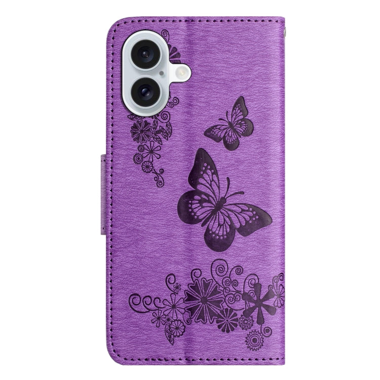 For iPhone 16 Plus Butterfly Embossed Flip Leather Phone Case(Purple) - iPhone 16 Plus Cases by buy2fix | Online Shopping UK | buy2fix