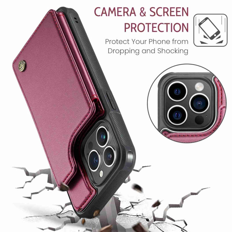 For iPhone 15 Pro Max CaseMe C22 Card Slots Holder RFID Anti-theft Phone Case(Wine Red) - iPhone 15 Pro Max Cases by CaseMe | Online Shopping UK | buy2fix