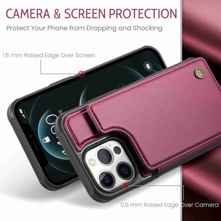 For iPhone 12 Pro Max CaseMe C22 Card Slots Holder RFID Anti-theft Phone Case(Wine Red) - iPhone 12 Pro Max Cases by CaseMe | Online Shopping UK | buy2fix