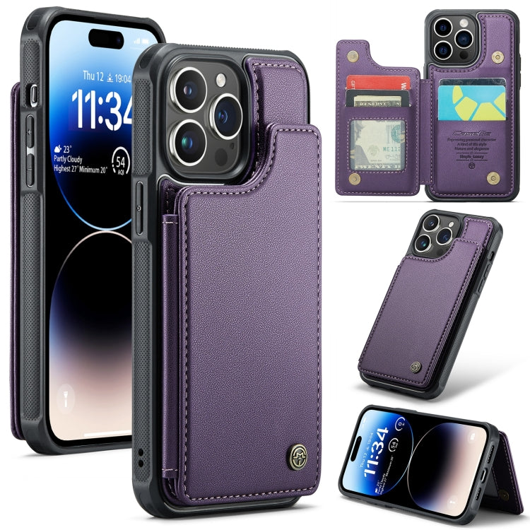 For iPhone 14 Pro Max CaseMe C22 Card Slots Holder RFID Anti-theft Phone Case(Purple) - iPhone 14 Pro Max Cases by CaseMe | Online Shopping UK | buy2fix