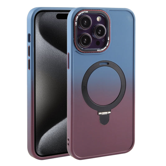 For iPhone 15 Pro Gradient MagSafe Holder Liquid TPU Hybrid PC Phone Case(Blue Wine Red) - iPhone 15 Pro Cases by buy2fix | Online Shopping UK | buy2fix