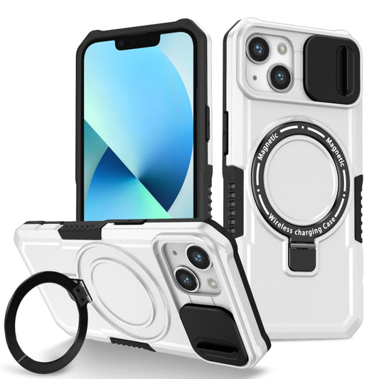 For iPhone 13 Sliding Camshield Magsafe Holder TPU Hybrid PC Phone Case(Black White) - iPhone 13 Cases by buy2fix | Online Shopping UK | buy2fix