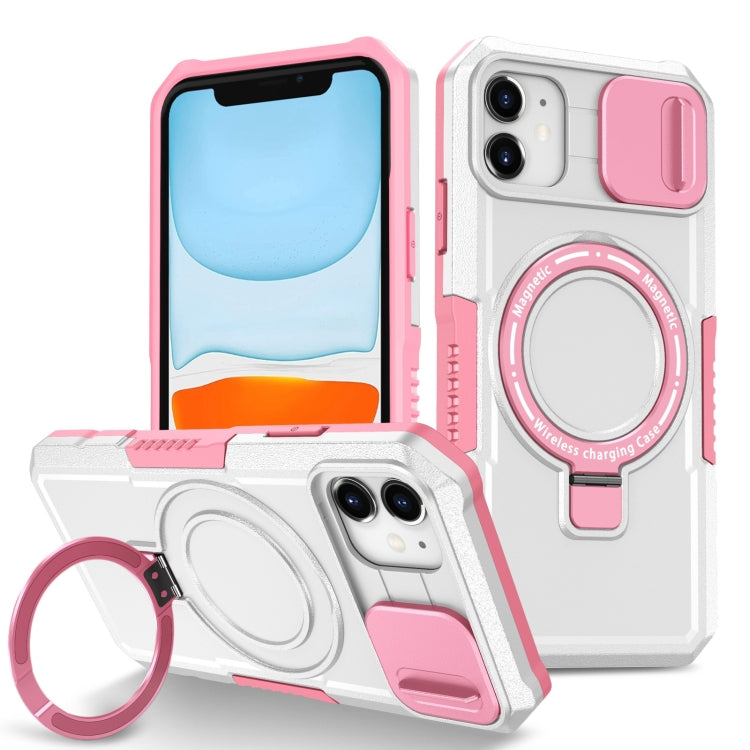 For iPhone 12 Sliding Camshield Magsafe Holder TPU Hybrid PC Phone Case(Pink White) - iPhone 12 / 12 Pro Cases by buy2fix | Online Shopping UK | buy2fix