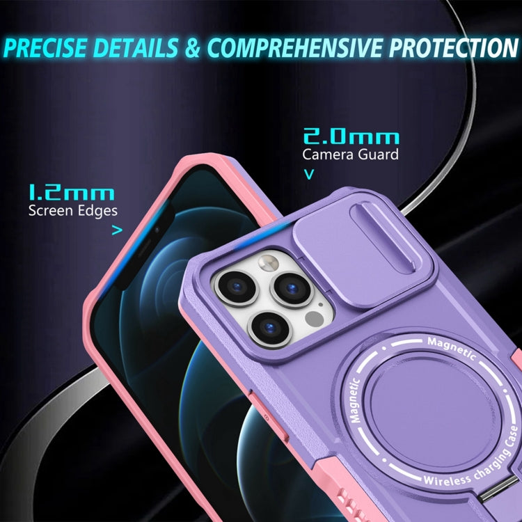 For iPhone 12 Pro Max Sliding Camshield Magsafe Holder TPU Hybrid PC Phone Case(Pink Purple) - iPhone 12 Pro Max Cases by buy2fix | Online Shopping UK | buy2fix