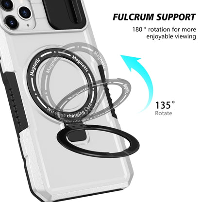 For iPhone 11 Pro Max Sliding Camshield Magsafe Holder TPU Hybrid PC Phone Case(Black White) - iPhone 11 Pro Max Cases by buy2fix | Online Shopping UK | buy2fix